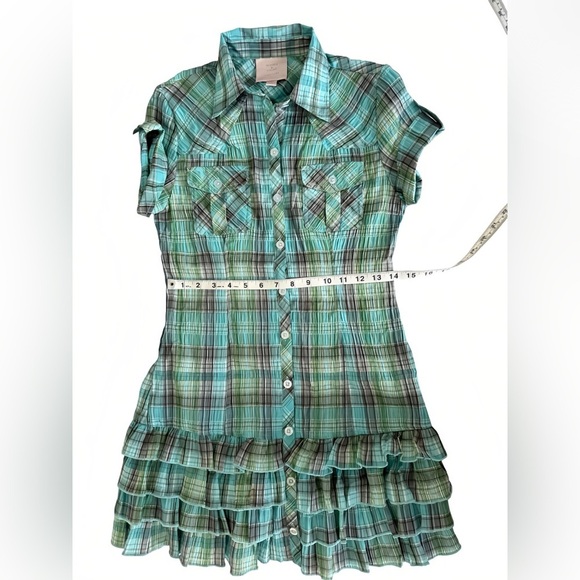 Romeo & Juliet Couture Y2K Preppy Plaid Shirt Dress S  Ruffle Hem Button Down - Picture 7 of 12